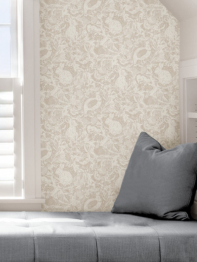 Terrene Cream Peel & Stick Wallpaper with Whimsical Novelty Forest Animal Pattern - NuWallpaper NUS4304