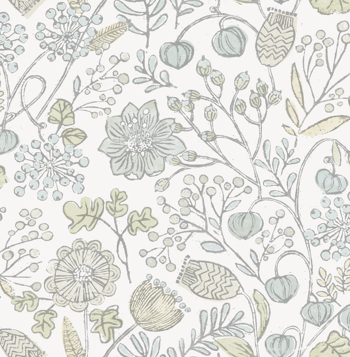 Southern Trail Blue & Green Peel & Stick Wallpaper with Botanical Floral Pattern - NuWallpaper NUS4307