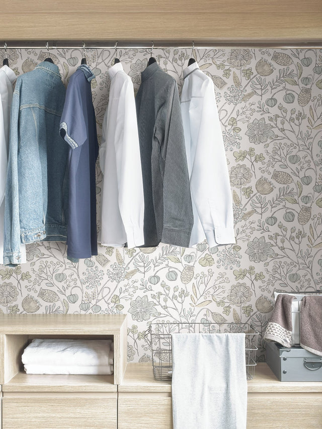 Southern Trail Blue & Green Peel & Stick Wallpaper with Botanical Floral Pattern - NuWallpaper NUS4307