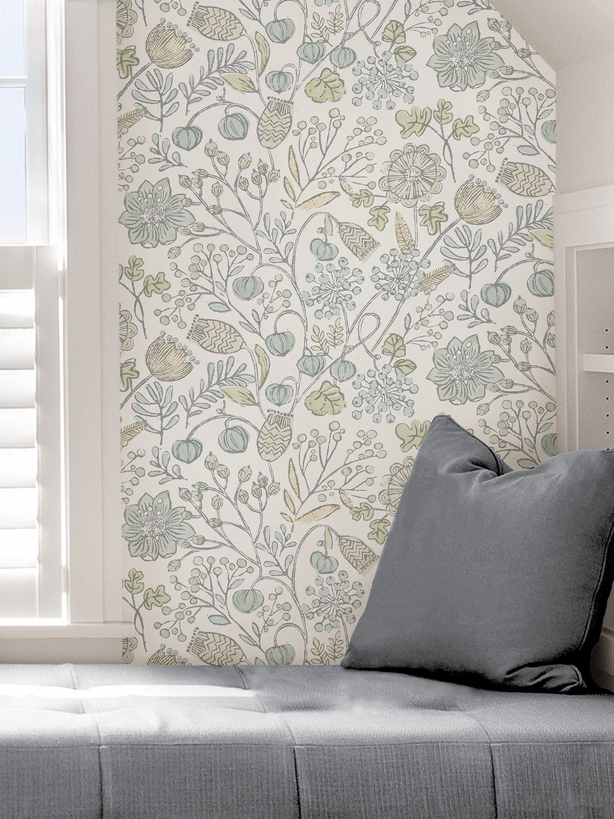 Southern Trail Blue & Green Peel & Stick Wallpaper with Botanical Floral Pattern - NuWallpaper NUS4307