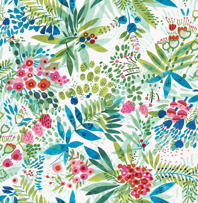 Naupaka Brights Multicolor Peel & Stick Wallpaper with Tropical Botanical Floral Pattern - NuWallpaper NUS4308