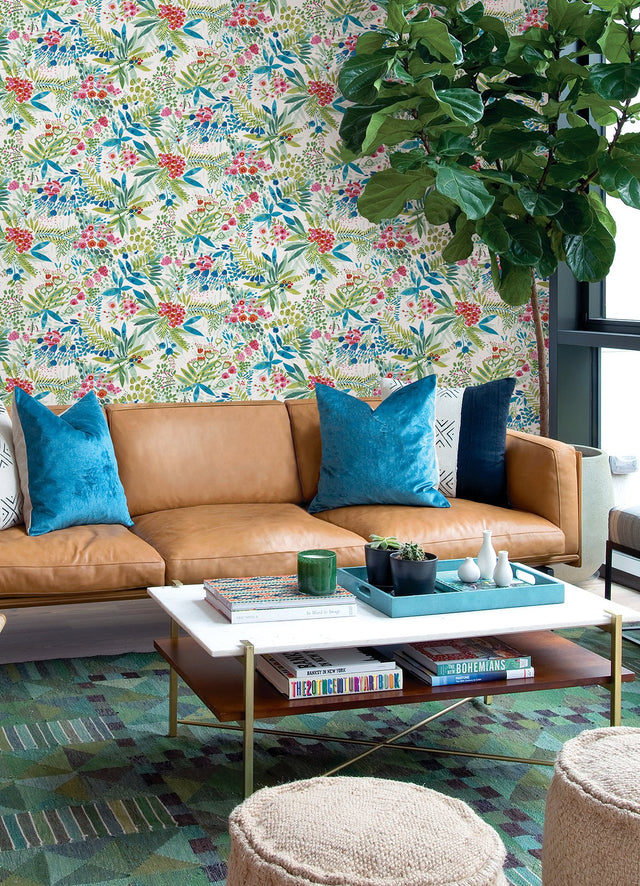 Naupaka Brights Multicolor Peel & Stick Wallpaper with Tropical Botanical Floral Pattern - NuWallpaper NUS4308