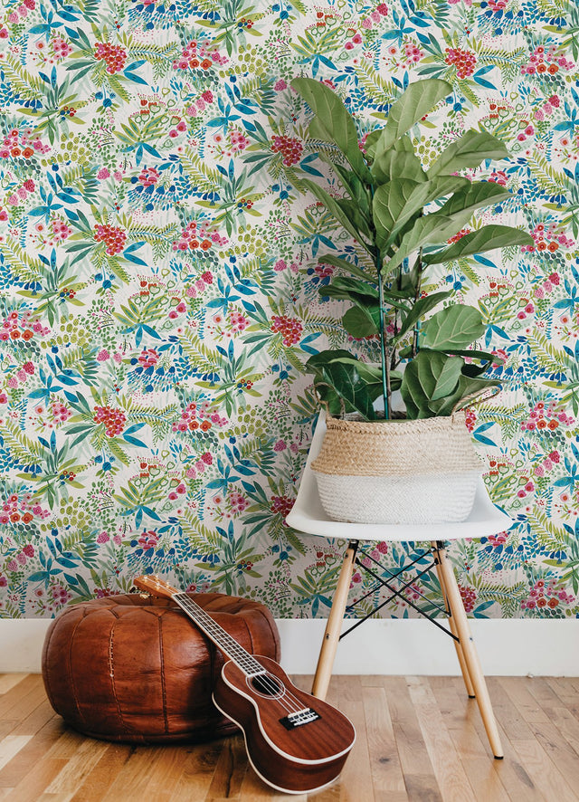 Naupaka Brights Multicolor Peel & Stick Wallpaper with Tropical Botanical Floral Pattern - NuWallpaper NUS4308