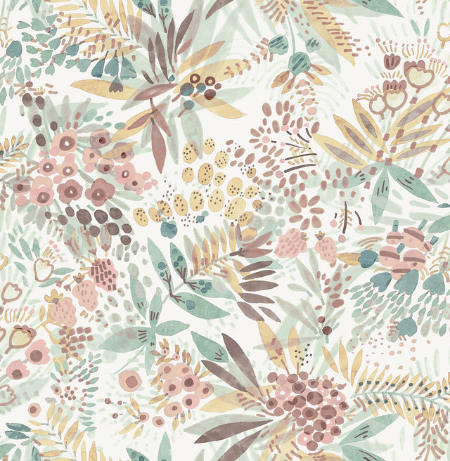 Naupaka Teal Peach Peel & Stick Wallpaper with Tropical Botanical Flowers - NuWallpaper NUS4309