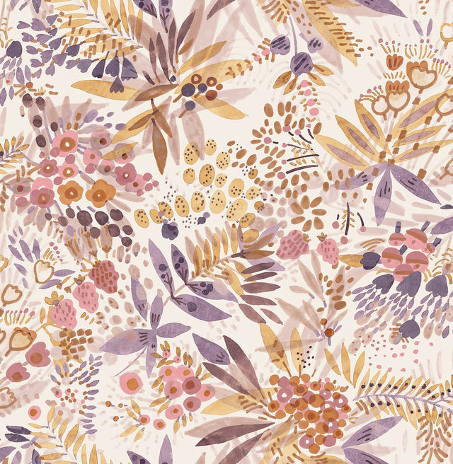 Naupaka Plum Ochre Peel & Stick Wallpaper with Tropical Botanical Floral Pattern - NuWallpaper NUS4310