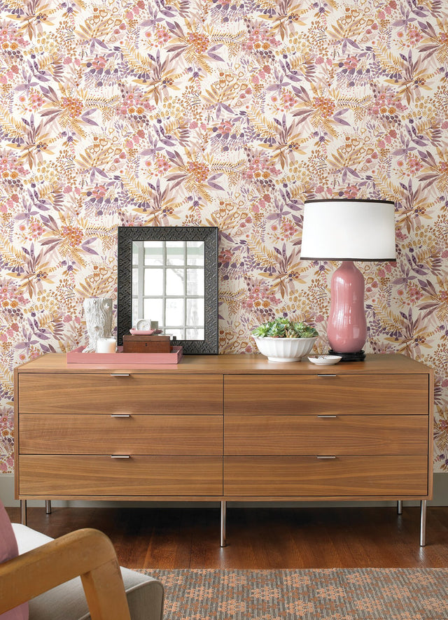 Naupaka Plum Ochre Peel & Stick Wallpaper with Tropical Botanical Floral Pattern - NuWallpaper NUS4310
