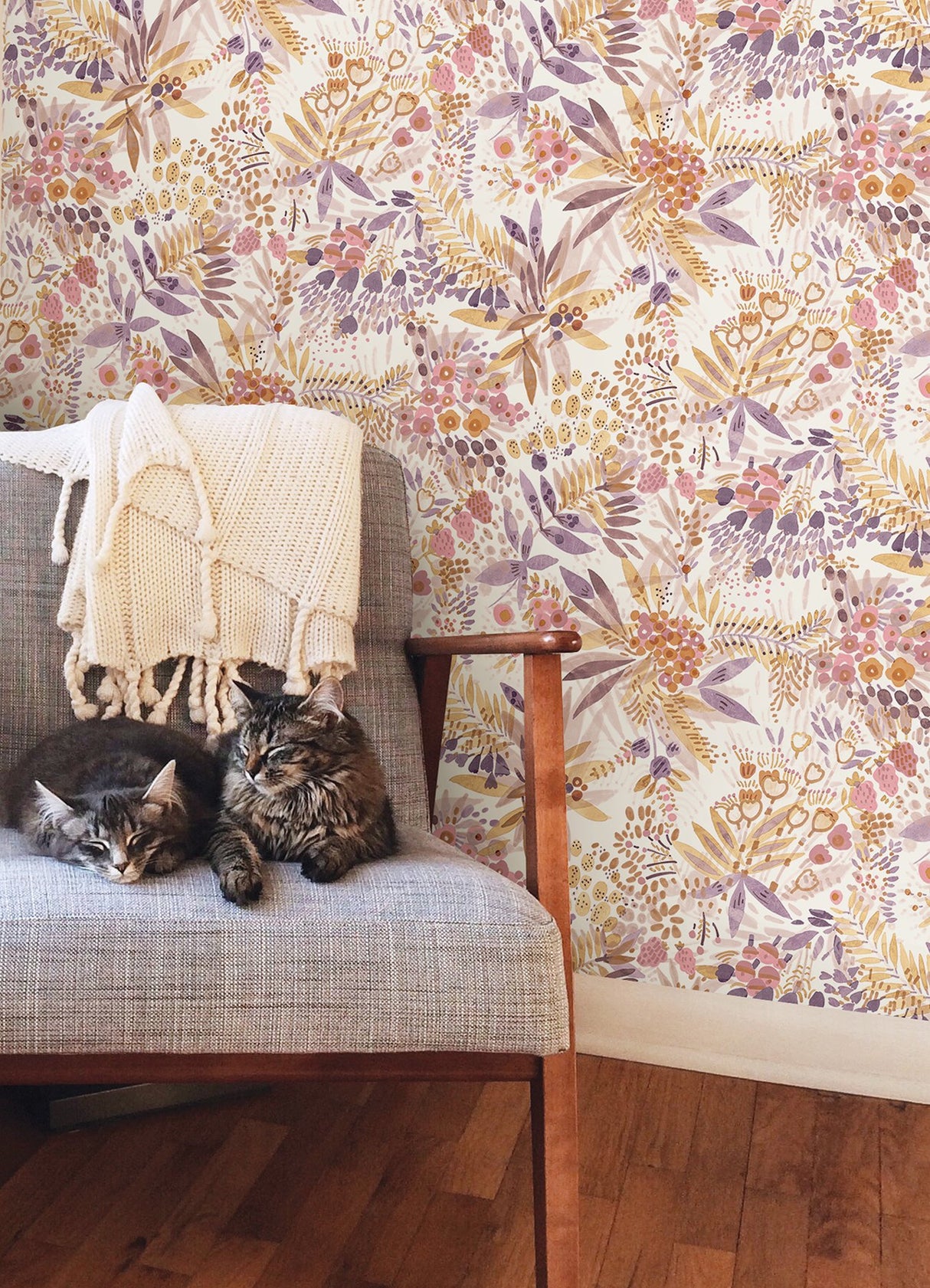 Naupaka Plum Ochre Peel & Stick Wallpaper with Tropical Botanical Floral Pattern - NuWallpaper NUS4310