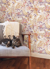 Naupaka Plum Ochre Peel & Stick Wallpaper with Tropical Botanical Floral Pattern - NuWallpaper NUS4310