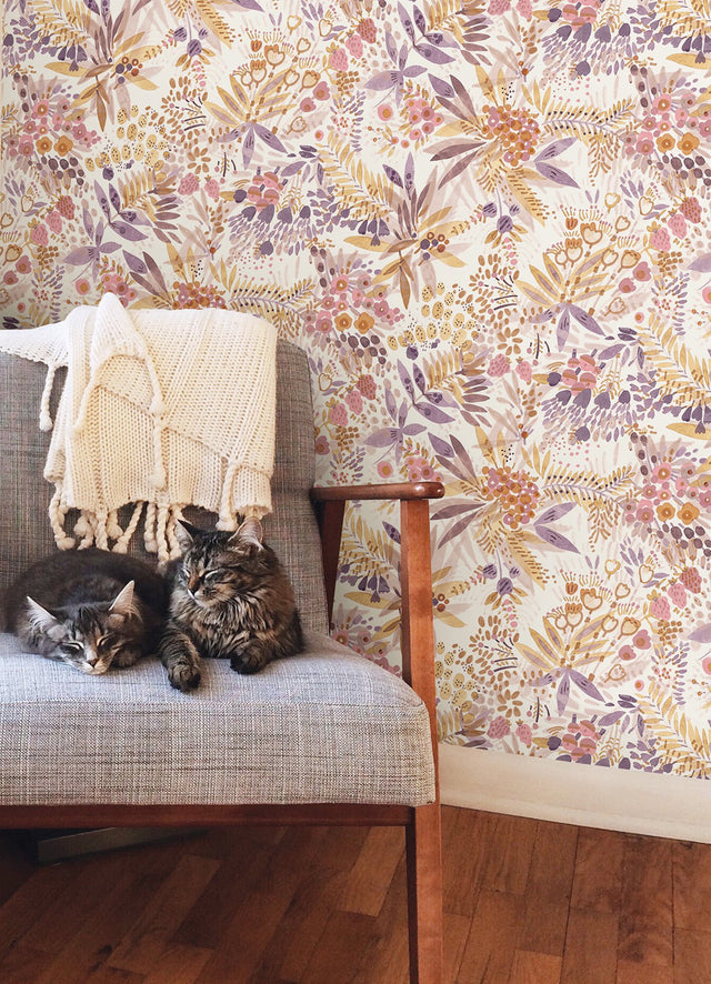 Naupaka Plum Ochre Peel & Stick Wallpaper with Tropical Botanical Floral Pattern - NuWallpaper NUS4310
