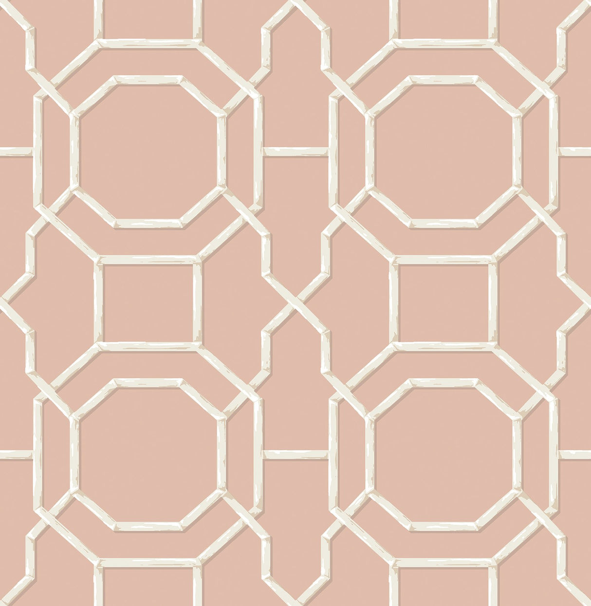 Sanya Salmon Peel & Stick Wallpaper with Geometric Bamboo Trellis - Brewster NUS4311