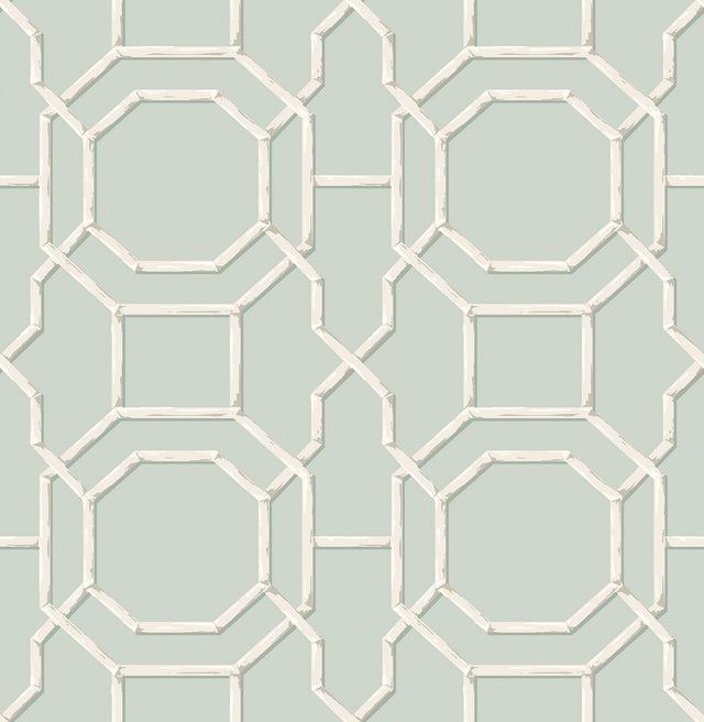 Sanya Seafoam Peel & Stick Wallpaper with Geometric Bamboo Trellis - NuWallpaper NUS4312