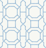 Sanya Sapphire Peel & Stick Wallpaper with Blue Bamboo Trellis Geometric Pattern - NuWallpaper NUS4313