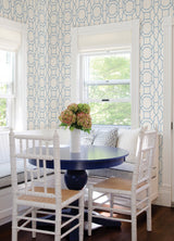 Sanya Sapphire Peel & Stick Wallpaper with Blue Bamboo Trellis Geometric Pattern - NuWallpaper NUS4313