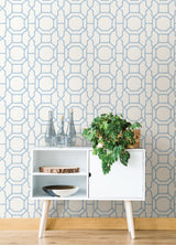 Sanya Sapphire Peel & Stick Wallpaper with Blue Bamboo Trellis Geometric Pattern - NuWallpaper NUS4313