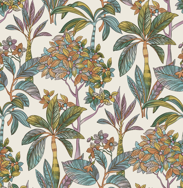 Panama Rainbow Peel & Stick Wallpaper with Tropical Botanical Trees Motif - NuWallpaper NUS4314