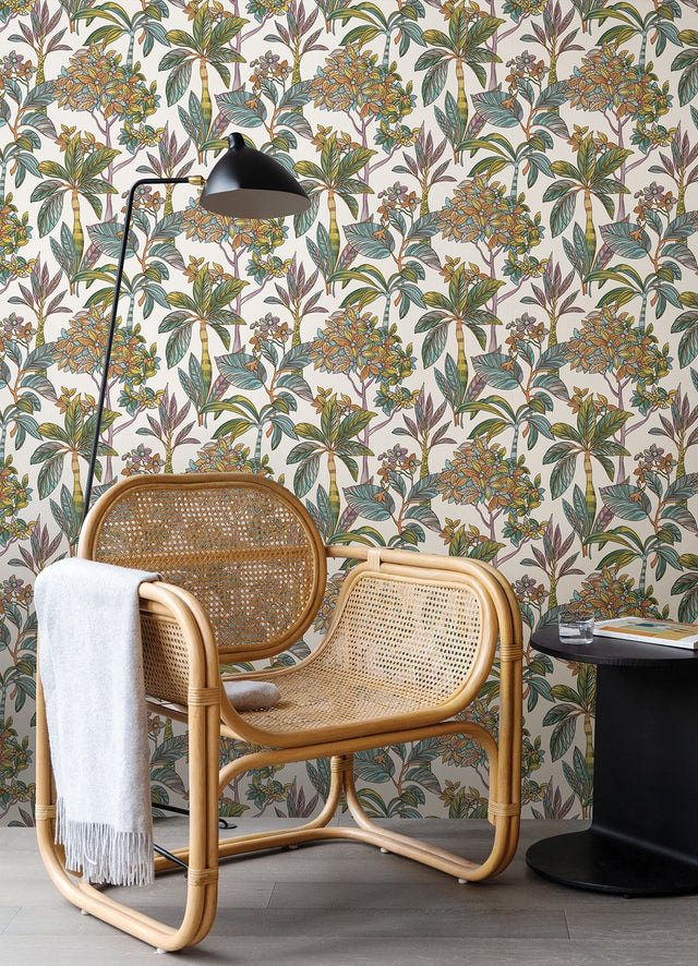 Panama Rainbow Peel & Stick Wallpaper with Tropical Botanical Trees Motif - NuWallpaper NUS4314
