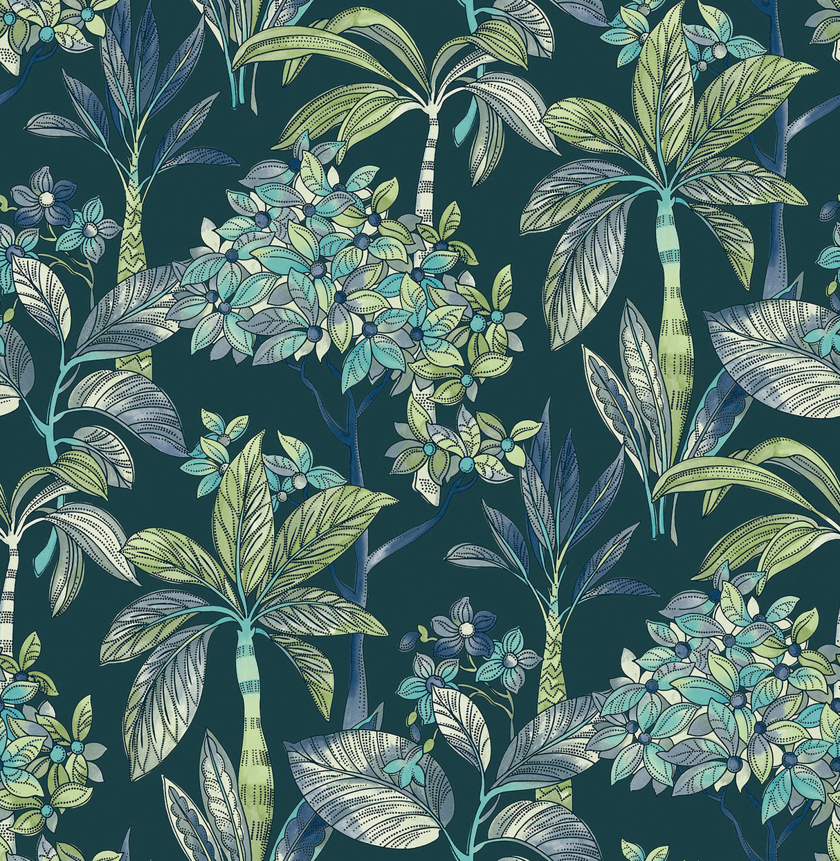 Panama Deep Green Peel & Stick Wallpaper with Tropical Botanical Trees Pattern - NuWallpaper NUS4316