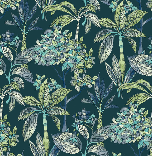 Panama Deep Green Peel & Stick Wallpaper with Tropical Botanical Trees Pattern - NuWallpaper NUS4316