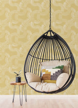 Hokime Mustard Peel & Stick Wallpaper with Abstract Bohemian Pattern - NuWallpaper NUS4317