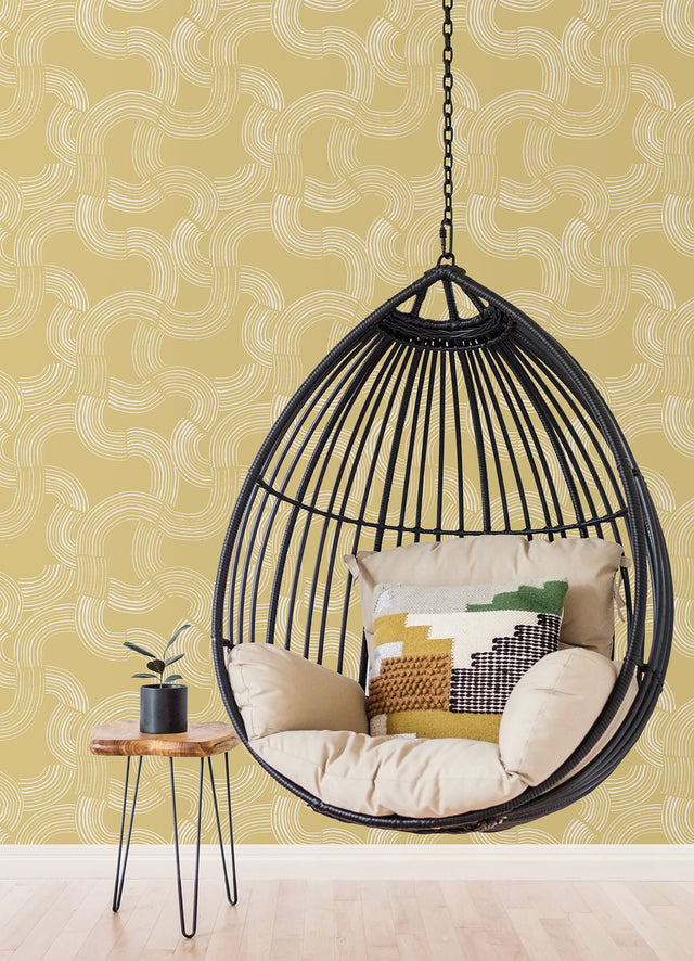 Hokime Mustard Peel & Stick Wallpaper with Abstract Bohemian Pattern - NuWallpaper NUS4317
