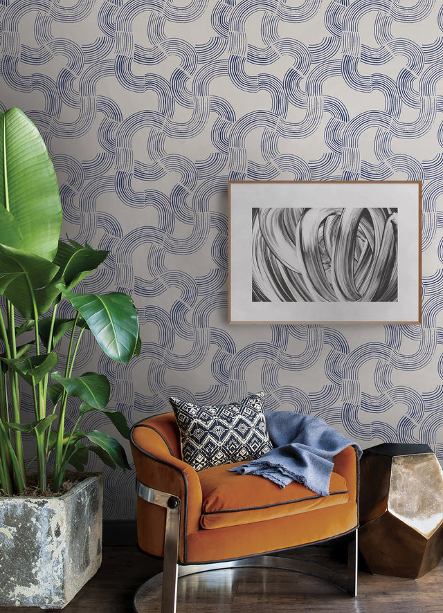 Hokime Cobalt Peel & Stick Wallpaper with Abstract Bohemian Pattern - NuWallpaper NUS4318