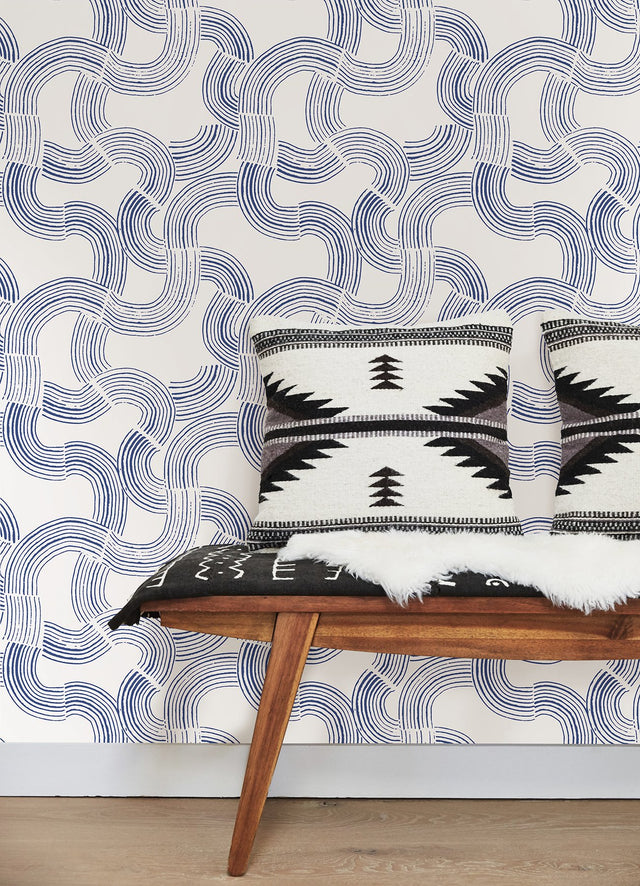 Hokime Cobalt Peel & Stick Wallpaper with Abstract Bohemian Pattern - NuWallpaper NUS4318