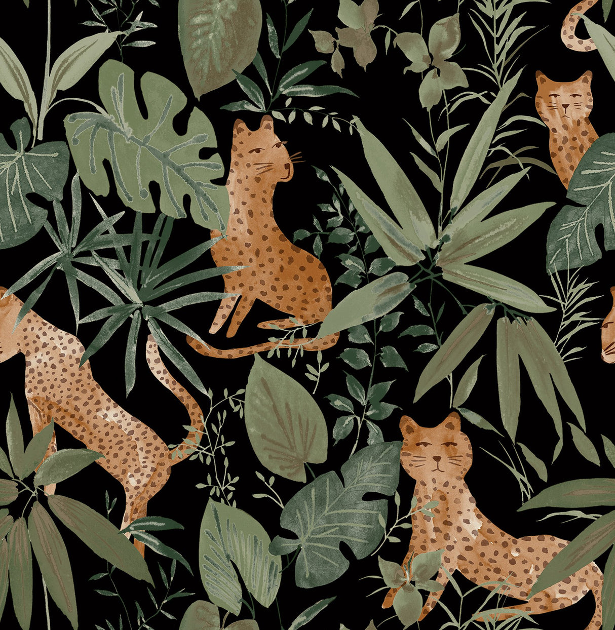 Jhalana Midnight Peel & Stick Wallpaper with Tropical Cheetah Motif - NuWallpaper NUS4320