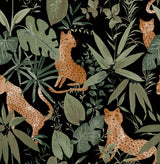 Jhalana Midnight Peel & Stick Wallpaper with Tropical Cheetah Motif - NuWallpaper NUS4320