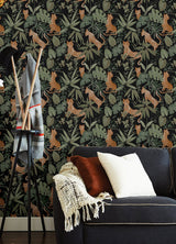 Jhalana Midnight Peel & Stick Wallpaper with Tropical Cheetah Motif - NuWallpaper NUS4320