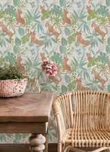 Jhalana Teal Lime Peel & Stick Wallpaper with Tropical Cheetah Motif - NuWallpaper NUS4321