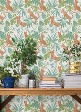 Jhalana Teal Lime Peel & Stick Wallpaper with Tropical Cheetah Motif - NuWallpaper NUS4321