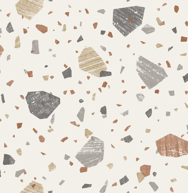 Veranda Earth Peel & Stick Wallpaper with Modern Abstract Stone Terrazzo Motif - NuWallpaper NUS4324