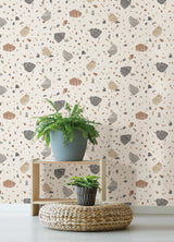 Veranda Earth Peel & Stick Wallpaper with Modern Abstract Stone Terrazzo Motif - NuWallpaper NUS4324