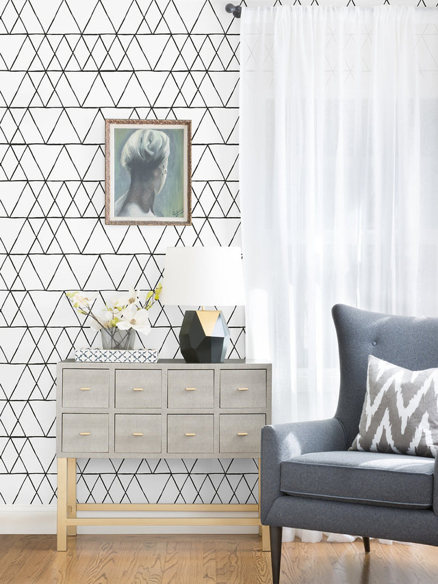 Harris Black Peel & Stick Wallpaper with Geometric Minimalist Pattern - NuWallpaper NUS4379