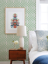Tanner Green Peel & Stick Wallpaper with Geometric Trellis Pattern - NuWallpaper NUS4382