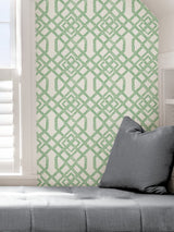 Tanner Green Peel & Stick Wallpaper with Geometric Trellis Pattern - NuWallpaper NUS4382