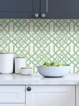 Tanner Green Peel & Stick Wallpaper with Geometric Trellis Pattern - NuWallpaper NUS4382