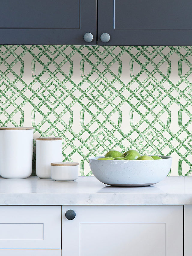 Tanner Green Peel & Stick Wallpaper with Geometric Trellis Pattern - NuWallpaper NUS4382