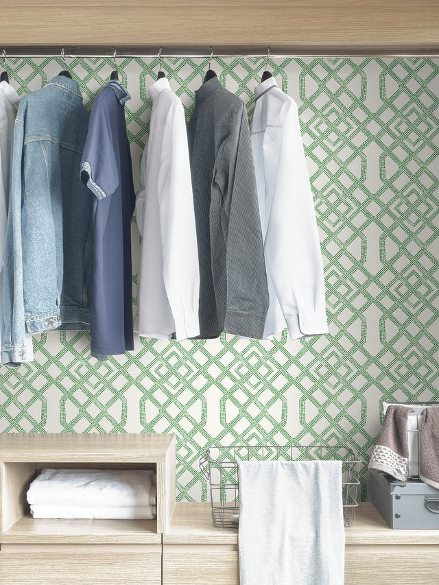 Tanner Green Peel & Stick Wallpaper with Geometric Trellis Pattern - NuWallpaper NUS4382