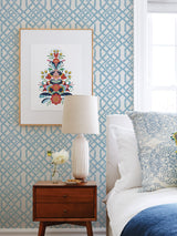 Tanner Blue Peel & Stick Wallpaper with Geometric Trellis Pattern - NuWallpaper NUS4384