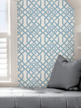 Tanner Blue Peel & Stick Wallpaper with Geometric Trellis Pattern - NuWallpaper NUS4384