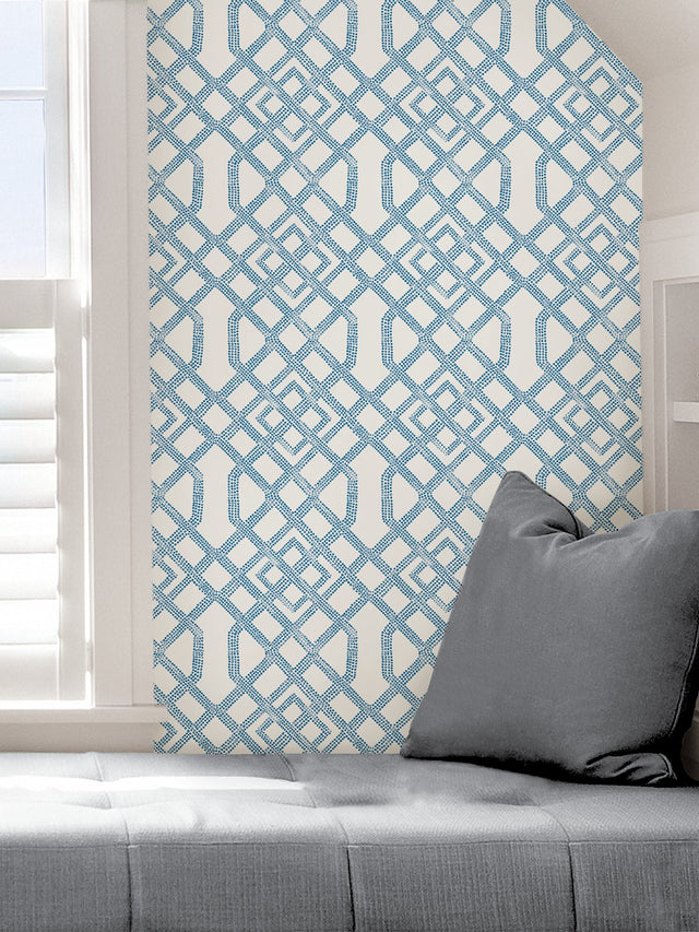 Tanner Blue Peel & Stick Wallpaper with Geometric Trellis Pattern - NuWallpaper NUS4384