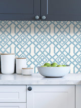 Tanner Blue Peel & Stick Wallpaper with Geometric Trellis Pattern - NuWallpaper NUS4384