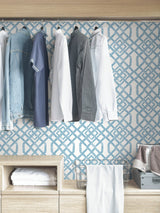 Tanner Blue Peel & Stick Wallpaper with Geometric Trellis Pattern - NuWallpaper NUS4384