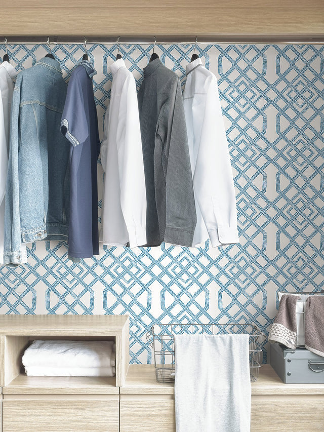 Tanner Blue Peel & Stick Wallpaper with Geometric Trellis Pattern - NuWallpaper NUS4384