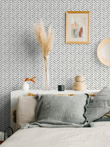 Holden Black Peel & Stick Wallpaper with Modern Geometric Chevron Pattern - NuWallpaper NUS4387