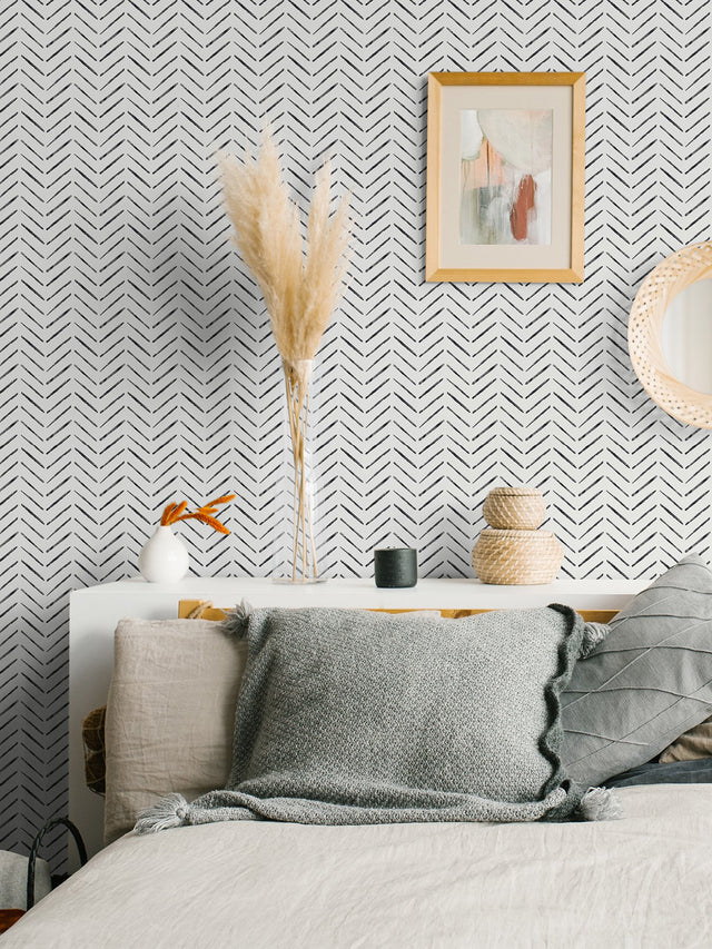 Holden Black Peel & Stick Wallpaper with Modern Geometric Chevron Pattern - NuWallpaper NUS4387