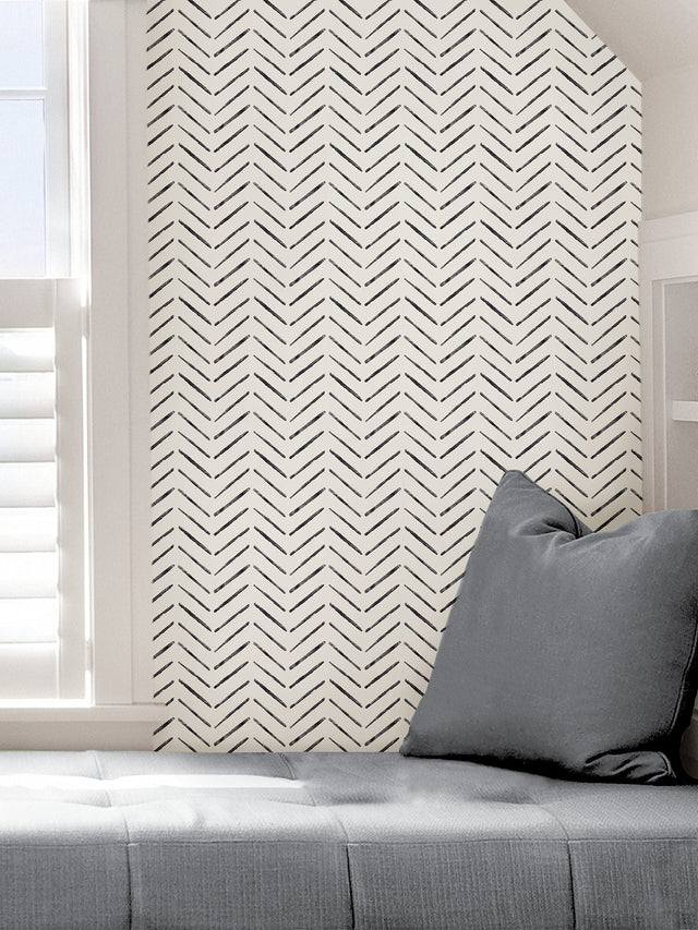Holden Black Peel & Stick Wallpaper with Modern Geometric Chevron Pattern - NuWallpaper NUS4387
