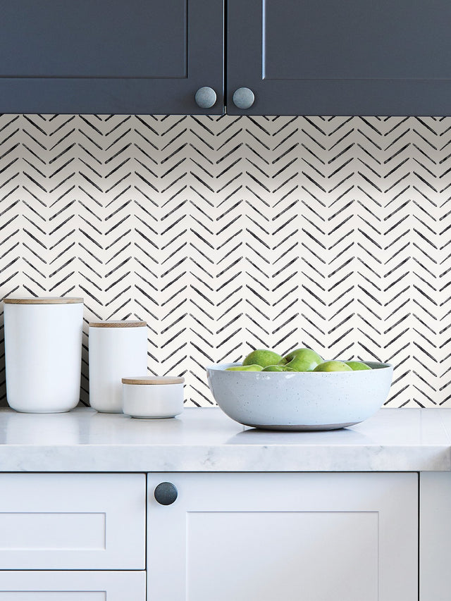 Holden Black Peel & Stick Wallpaper with Modern Geometric Chevron Pattern - NuWallpaper NUS4387