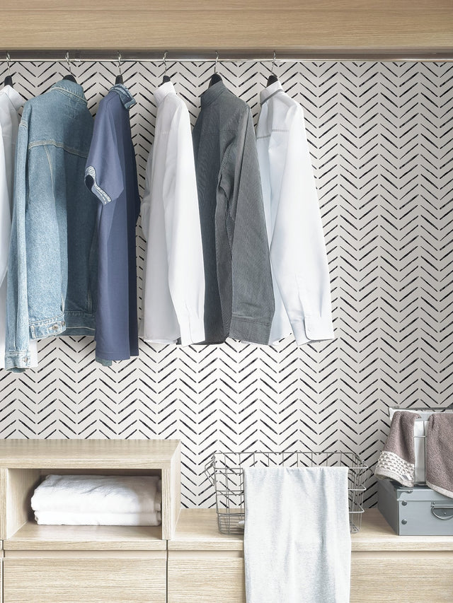 Holden Black Peel & Stick Wallpaper with Modern Geometric Chevron Pattern - NuWallpaper NUS4387